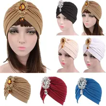 Женская индийская шляпа мусульманская растягивающаяся Кепка chemo модная шапка тюрбан Кепка дамская шляпа Ислам плиссированные Стразы капот выпадение волос