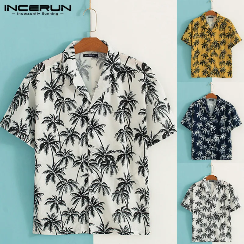 INCERUN, стильная мужская гавайская рубашка с принтом, с отворотом, на шее, короткий рукав, уличная одежда, топы, летняя мужская Повседневная рубашка, Camisa S-5XL