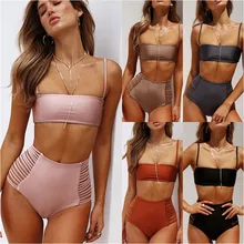 Meihuida Swimwear Beach Women Bikini 2019 Sexy Women High Waist Bikini Set Push Up Swimwear Padded Bra Swimsuit BeachWear S-XL