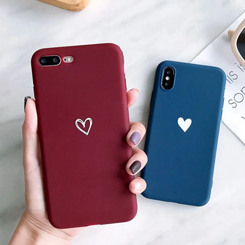 Lovebay Candy Color For iPhone 7 Case Love Heart For iPhone 6 6s 7 8 Plus X XS XR Xs Max Silicone Phone Case Soft TPU Back Cover
