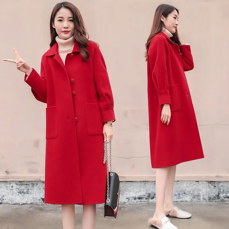

Large Size Woolen Coat Female Long Section Korean Version 2019 Spring New Foreign Gas Jacket Fat MM Thin Wool Coat L-5XLAS237