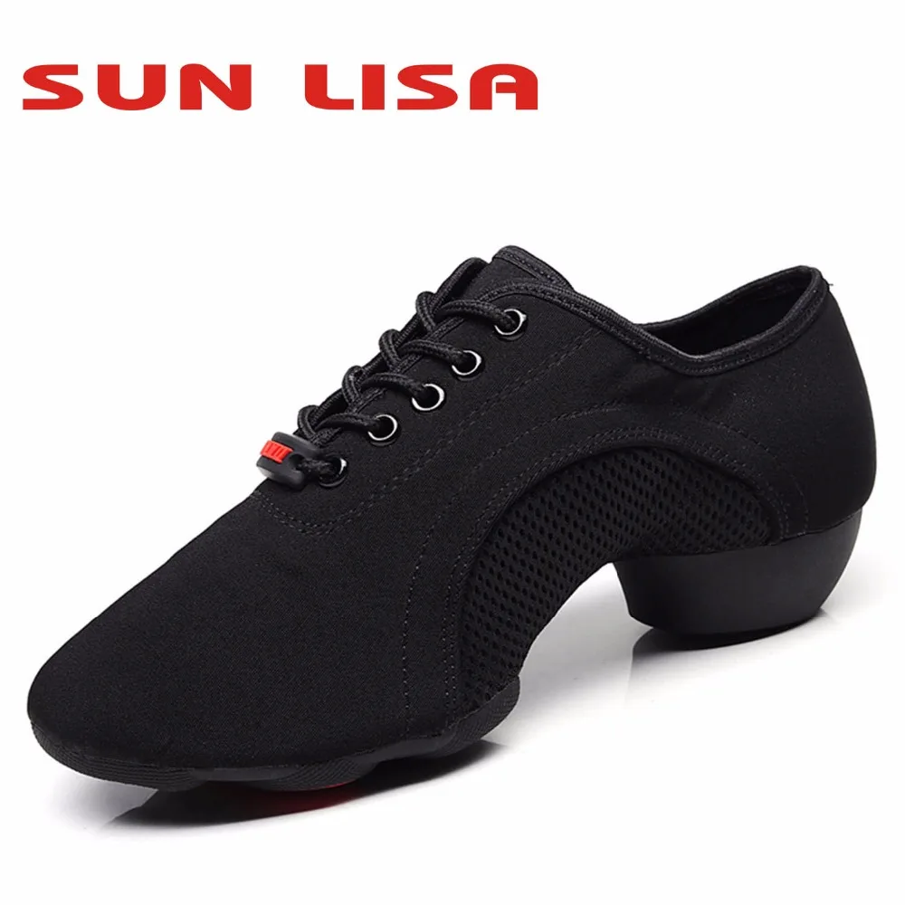 

SUN LISA Women's Lady's Girl's Outdoor Oxford Net Cloth Upper Rubber Sole Chunky Heel Sneaker Ballroom Modern Latin Dance Shoes