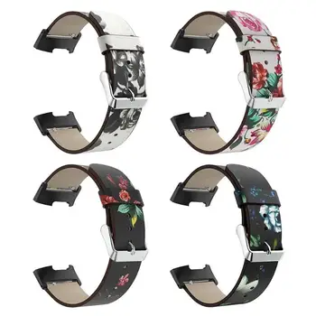 

PU Leather Replacement Watchbands Sports Flowers Print Wristband Strap Bracelet for Fitbit Charge 3 Smart Accessories