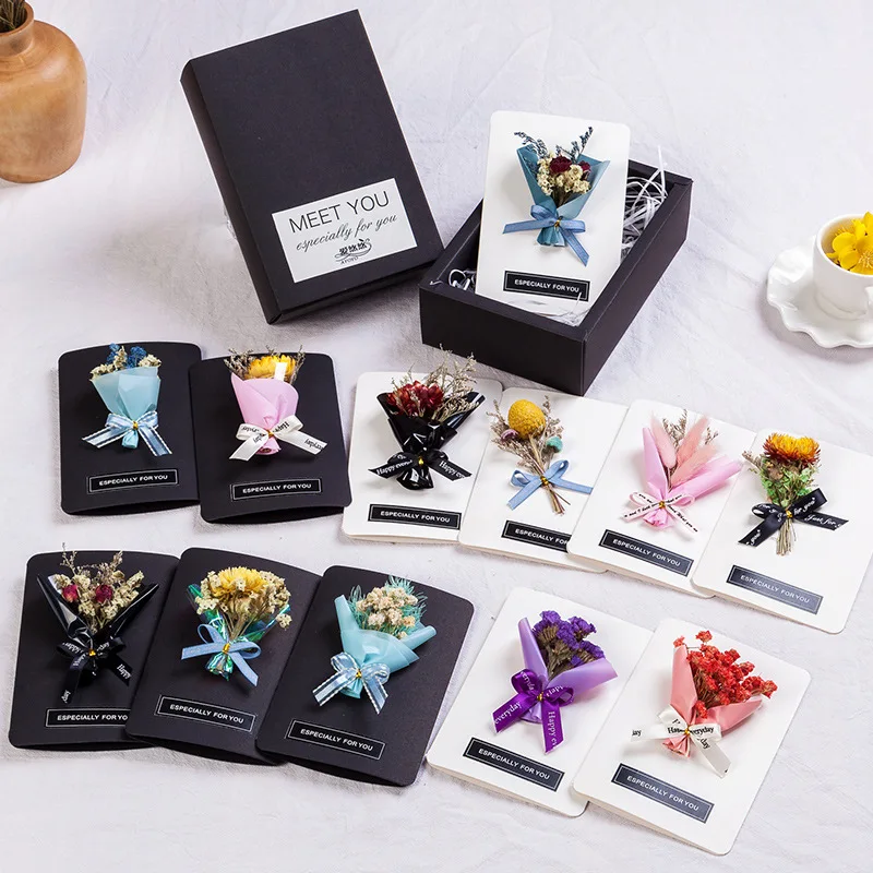

2019 New Dried Pressed Flower Greeting Cards With Gift Box Romantic Valentine Bouquet Greeting Cards Mother'S Day Gifts