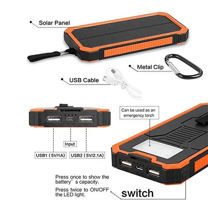 Топ солнечной Мощность банк Водонепроницаемый 6000 mAh Солнечное Зарядное