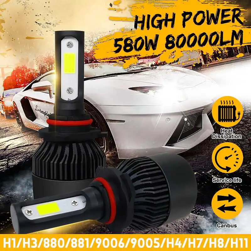 

2pcs Car Headlight Bubls LED 200W 40000LM S2 Mini Headlight Kit for High Beam Bulb 6000K White H1 H3 9006 9005 H4 H7 H8 H11