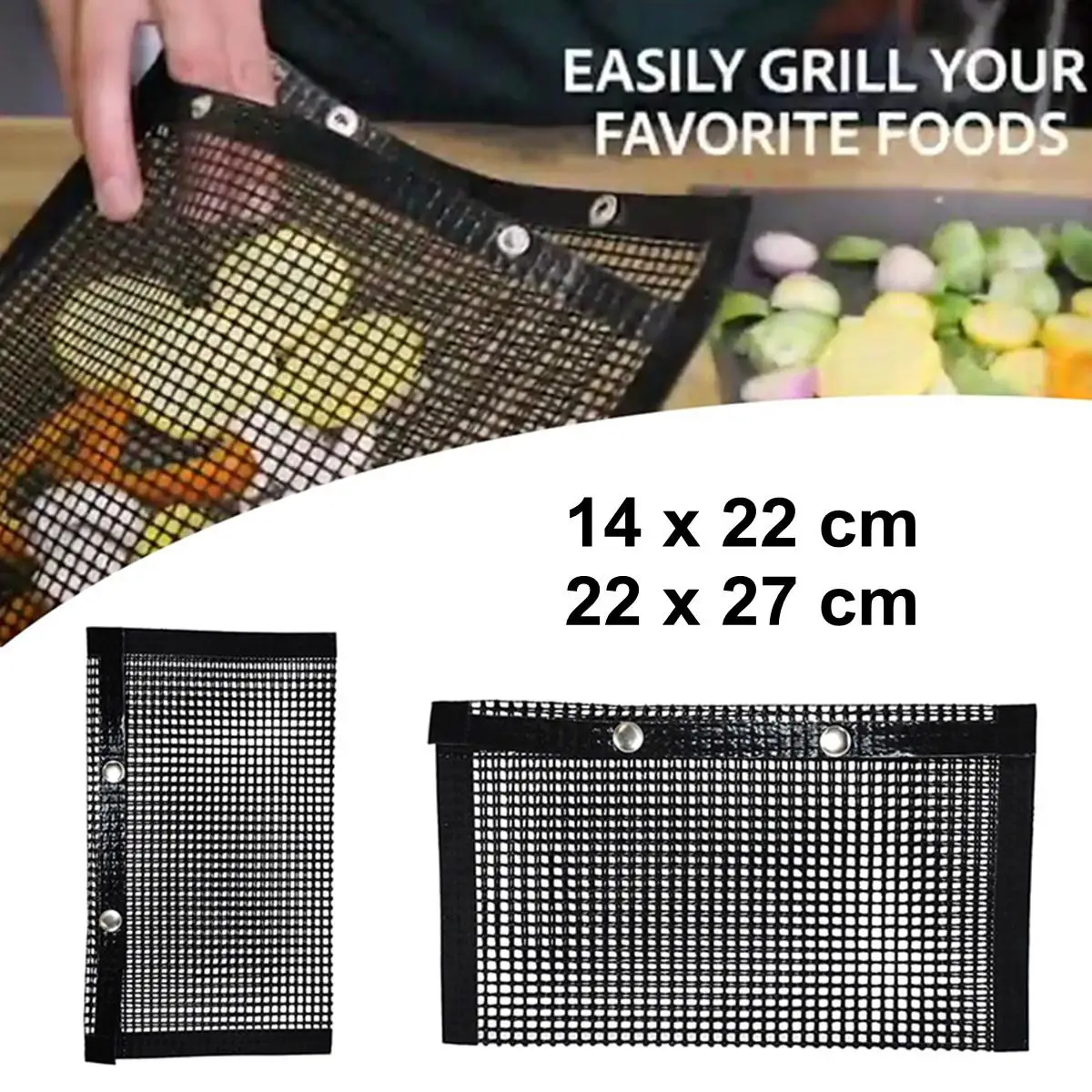 

14/27x22cm Barbecue Mesh BBQ Mat Non-Stick Mesh Grilling Bag Reusable Non-Stick BBQ Bag Outdoor Camping Portable Cooking Tools
