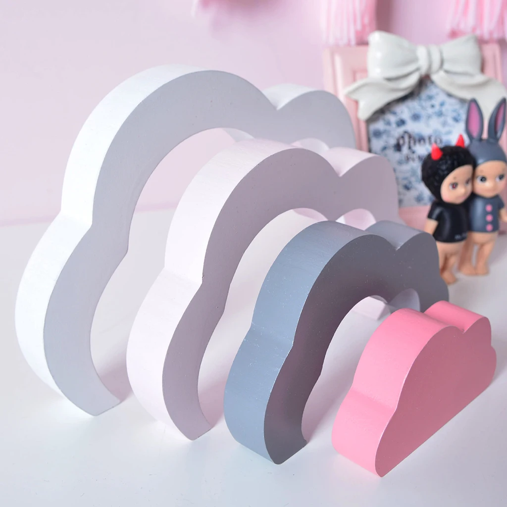 

MagiDeal Cute Wooden Building Blocks Handmade Nesting Block Set Toy Cloud For Baby Kids