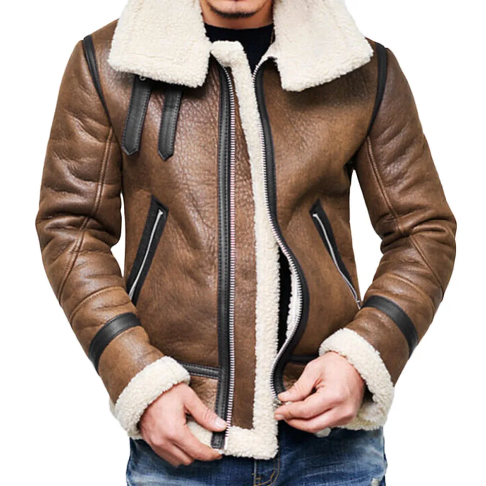 

Rebicoo Jackets Men 2019 Men Coat Streetwear Hip Hop Warm Teddy Bear Lining Lapel Leather Zipper Outwear Coat Male Jacket