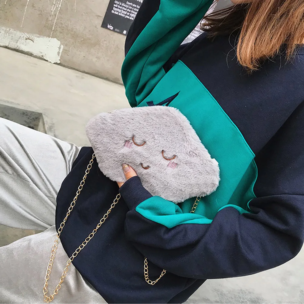Женская фланелевая сумка через плечо Cute Cloud зимняя плюшевая с белой цепочкой