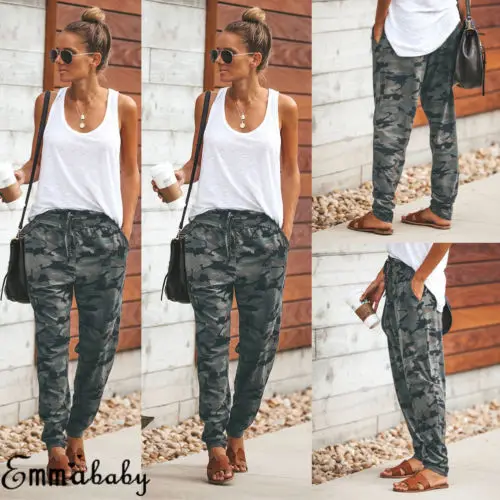 

Women Camouflage Printed Casual Long Pants Elastic Ladies Loose Pencil Trousers