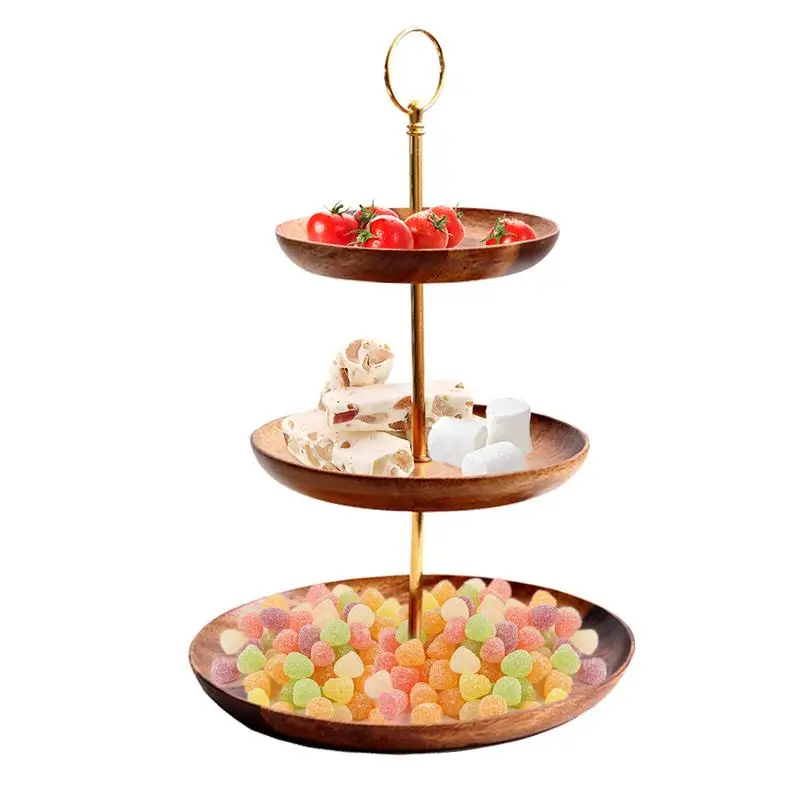 European Style 3 Tier Dessert Trays Multifunctional Wooden Fruit Dishes Candy Trays for Storage