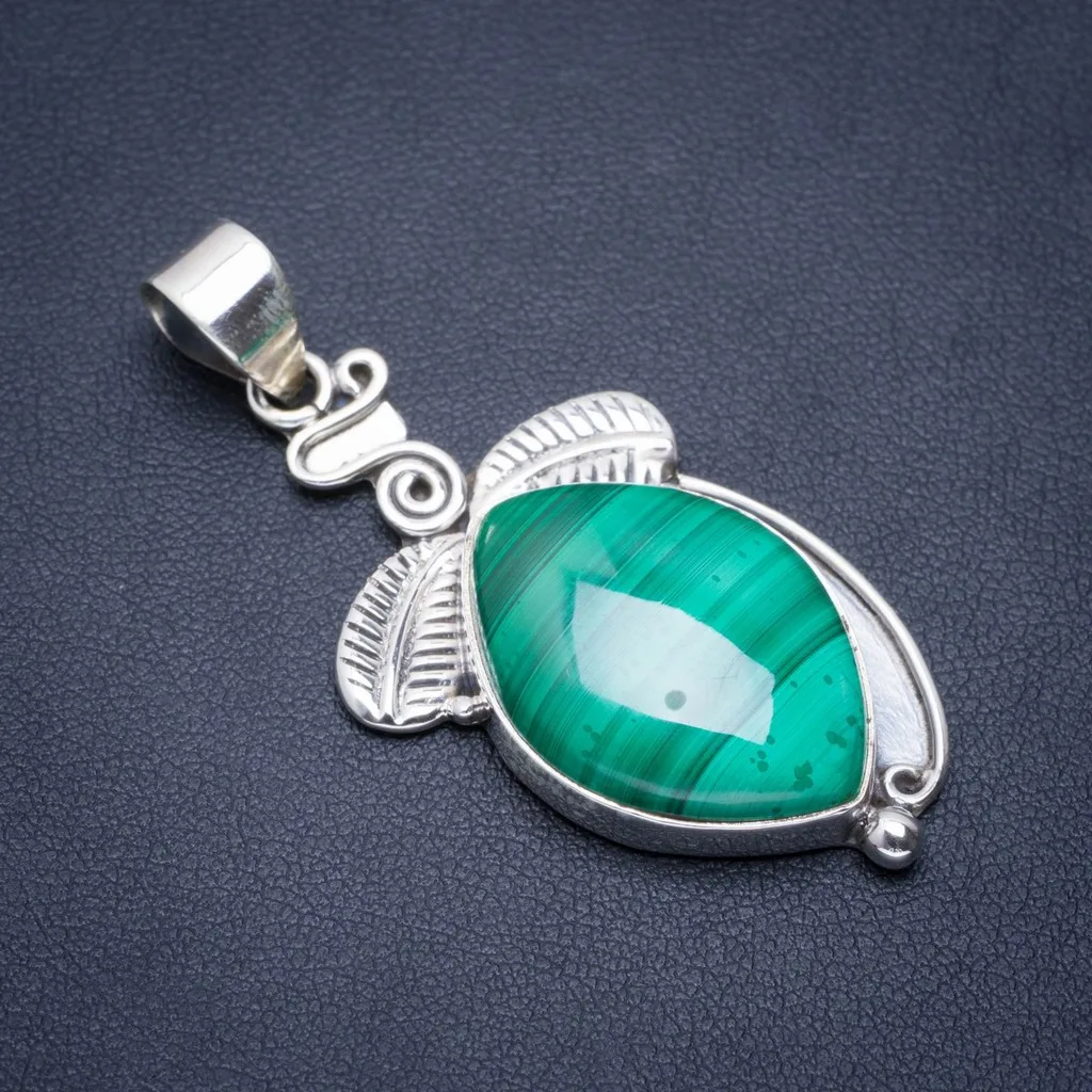 

Natural Malachite Handmade Unique 925 Sterling Silver Pendant 2" A1550