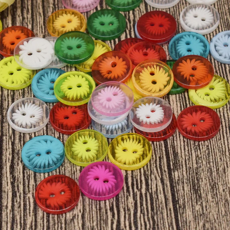 13mm 50Pcs Transparent Flower Painting Buttons Resin Multicolour Button for Clothing Sweing Decorative | Дом и сад