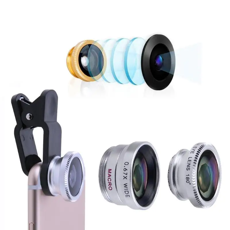 3 in 1 Mini Fisheye Camera Lens with Clip Mobile Phone Wide Angle Macro