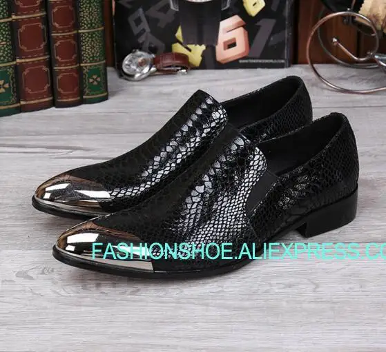 

New 2018 Men's Black Leather Shoes Front Metal Cap Men's Dress Shoes Designer's Shoes Men EU38-46! Zapatillas Hombre