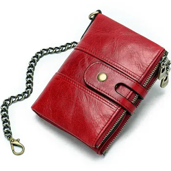 

Top Quality Genuine Leather Women Short Wallet Female Red Coin Purse Small Portomonee Zipper Money Package Lady Cards Holder