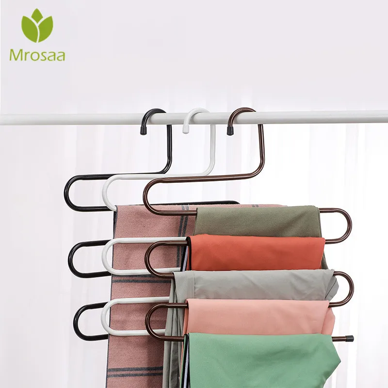 

Home Stainless Steel Wardrobe Storage S Type Pants Trousers Hanger Multi Layers Clothing Towel Storage Rack Closet Space Saver