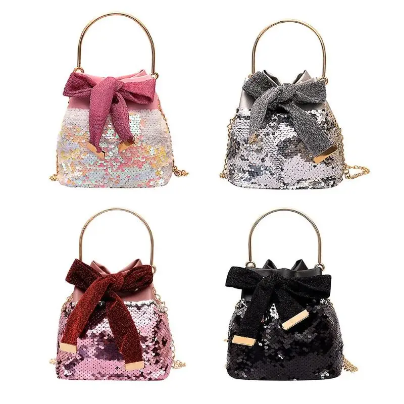 

Sequins Drawstring Bucket Women Crossbody Handbags Shoulder Messenger Bags