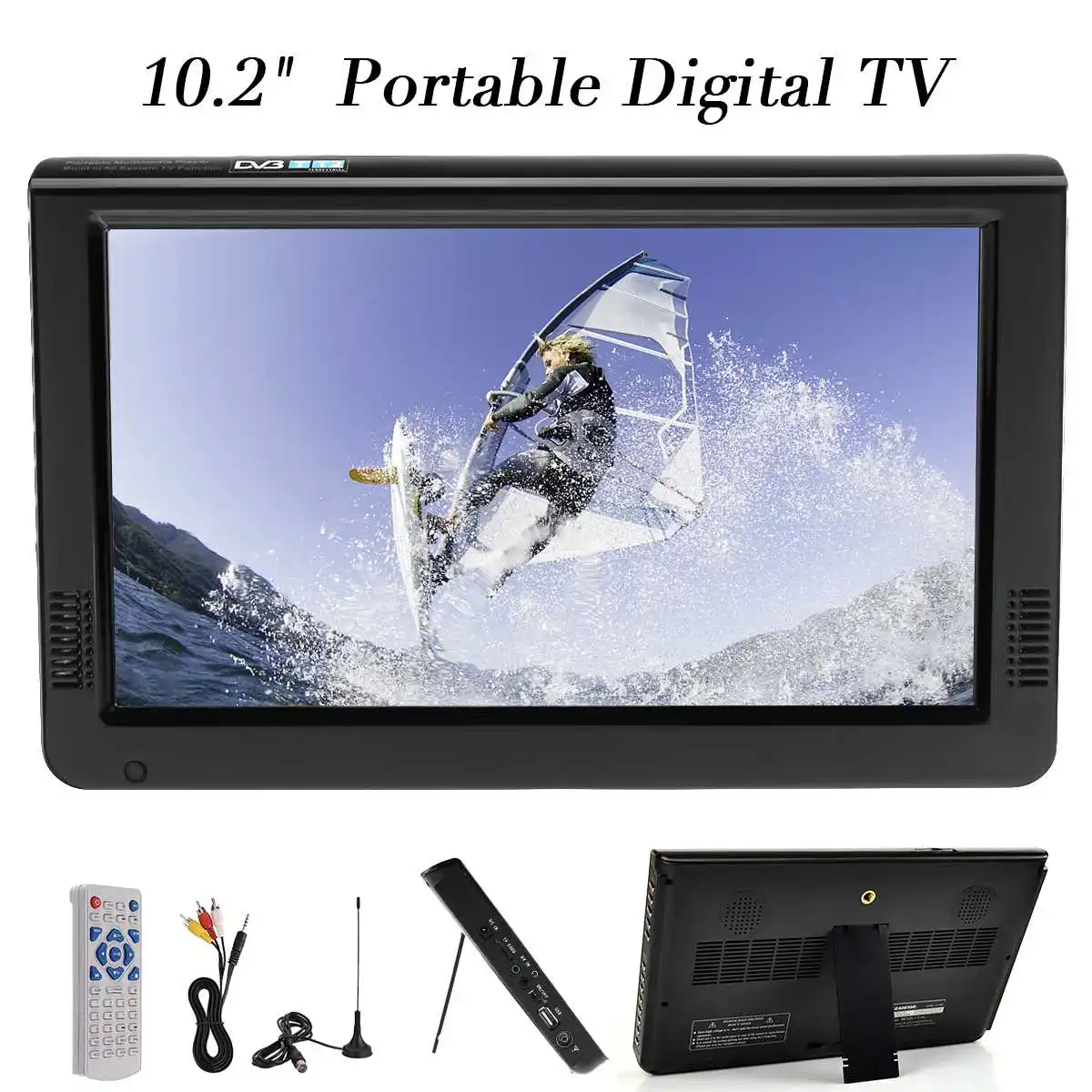  Portable Car Television Outdoor Car 16:9 Digital Analog Television DVB-T / DVB-T2 TFT 10.2'' LED-LC