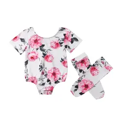 Комбинезон с цветочным принтом для новорожденных и маленьких девочек, комбинезон, боди + носки, комплекты одежды