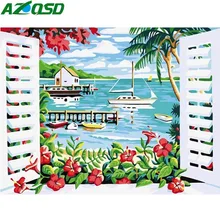 AZQSD DIY картина маслом по номерам за окном пейзаж Ручная роспись холст настенная картина украшение дома стены искусства K757