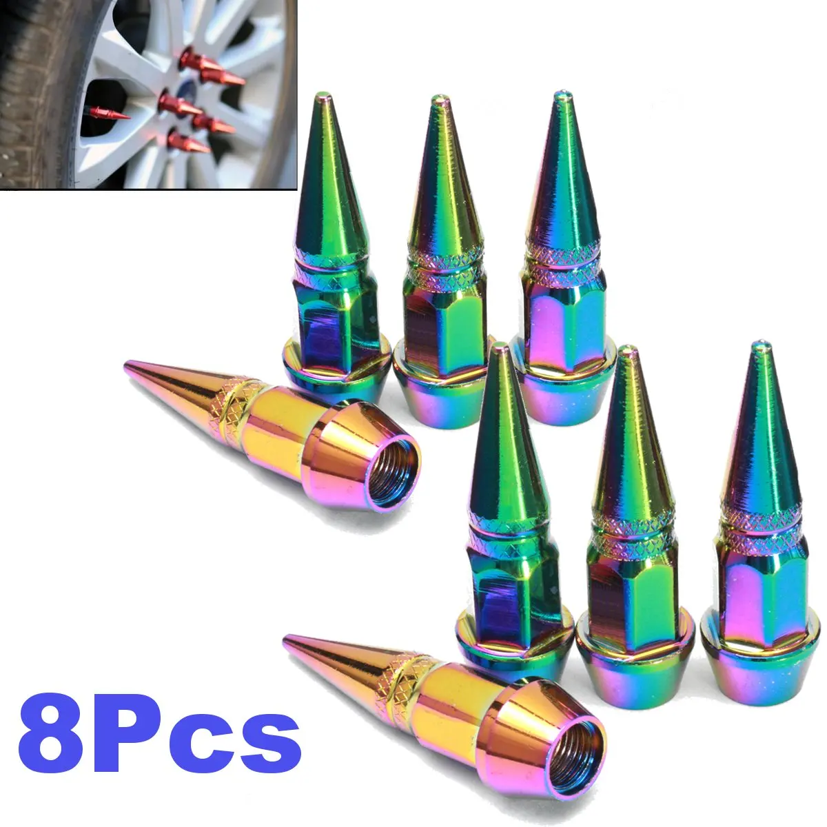 

8Pcs Car Bike Long Spiked Valve Colorful Stem Caps Metal Dust Covers Lid for Bicycle Motorcycle Moto Auto Accessories