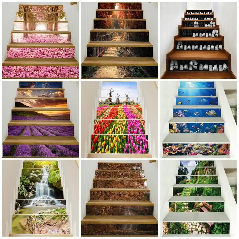 

6PCS 3D Landscape Stair Stickers DIY Steps Wall Decals Mural Waterproof Removable Wallpaper Vinyl Home Creative Decor Stickers