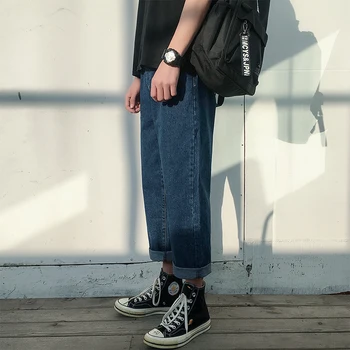 

2019 Men's Fashion Baggy Casual Straight Pants Cargo Pocket Trousers Blue/black Color Elastic Waist Homme Jeans Plus Size S-2XL