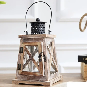 

Wood Decorative Candlestick Retro Wooden Wind Candle Holder Romantic Wedding Candle Lantern Home Bedroom Decor Candle Holder