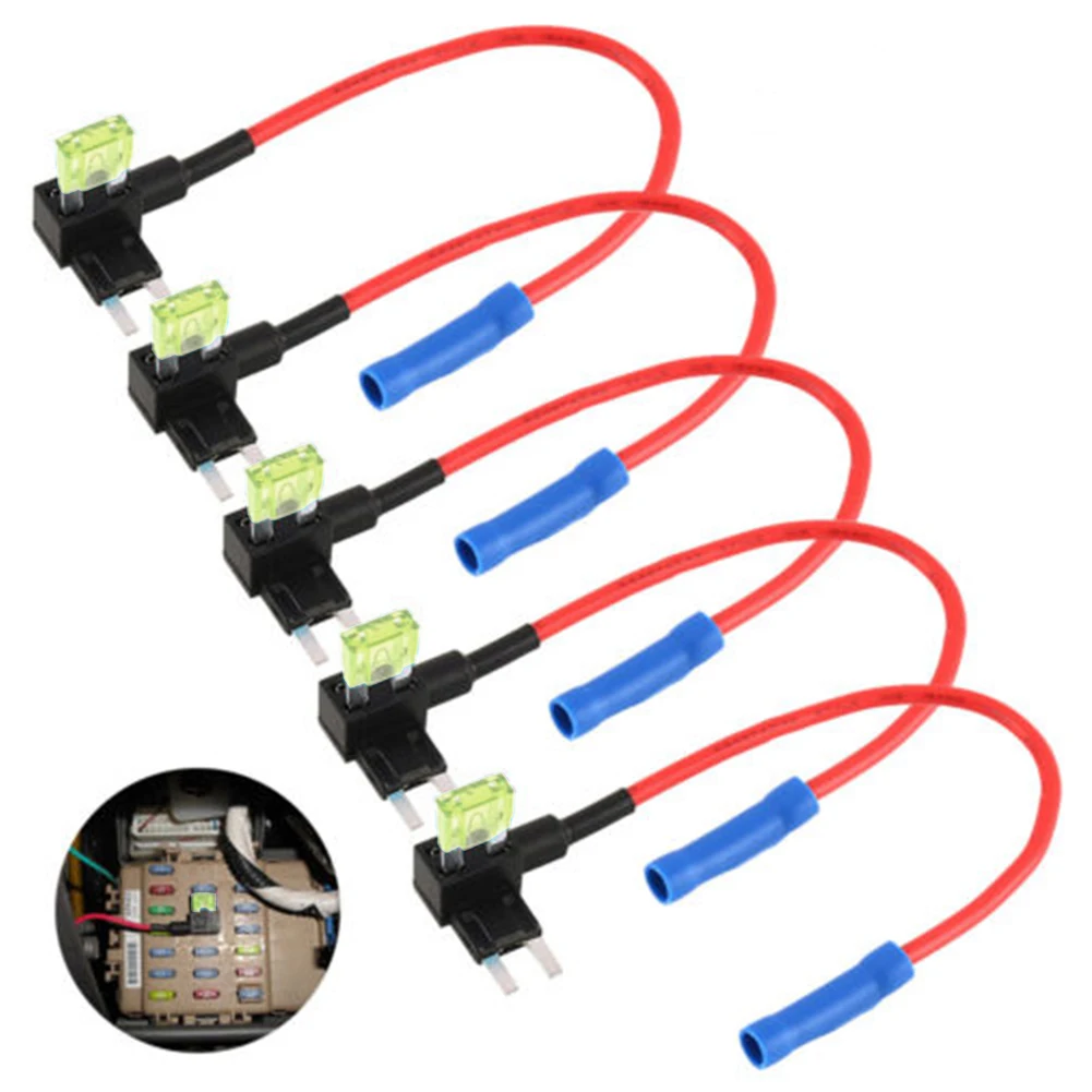 

5Pcs/set Micro Size Car Fuse Holder Add-a-circuit Piggy Back Fuse TAP Adapter with 5A Mini ATM Blade Fuse