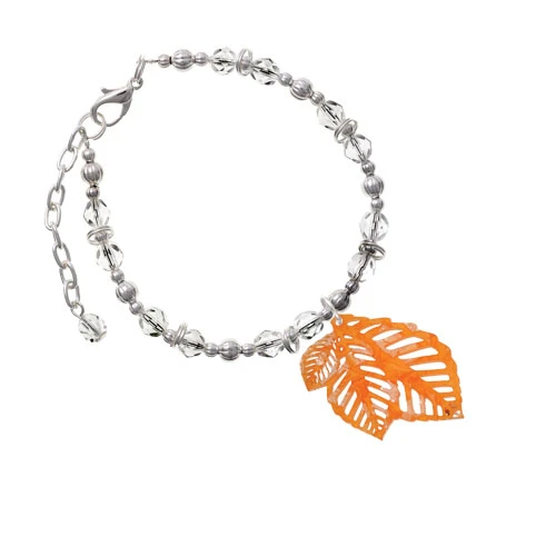 Acrylic Medium Triple Leaf Pearly Orange Clear Beaded Bracelet |