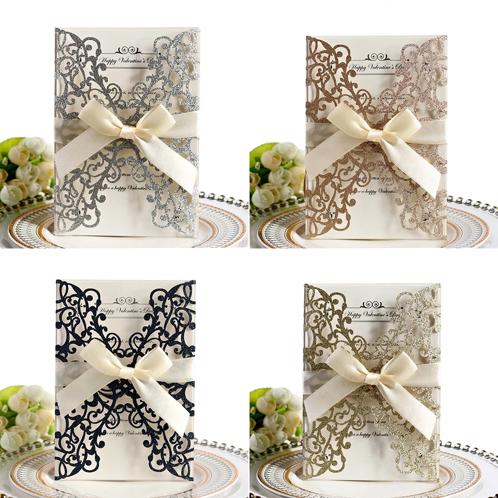  10PCS/Set Hollow Laser Cut Wedding Invitations Cards Elegant Engagement High Quality Birthday Party - 32988600255