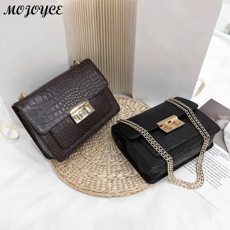 الأزياء نمط الحجر أكياس Crossbody للنساء صغيرة الصلبة الألوان حقيبة كتف الرجعية سلسلة رفرف الإناث يد والمحافظ Bolsas