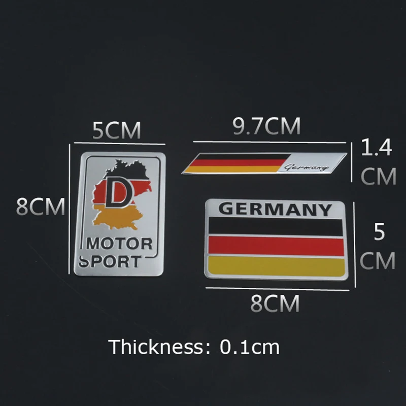 

JDM Sticker Germany Flag Motorsport Sline Aluminium Label Emblem Chrome Car Styling Trunk Fender Long Square Shield Irregular