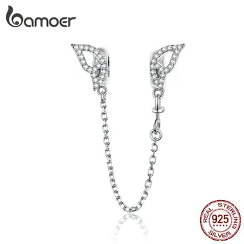 

BAMOER Wings Safety Chain Silver 925 Long Metal Charms compatible for Original Snake Silver Brand Bracelet Fine Jewelry BSC083