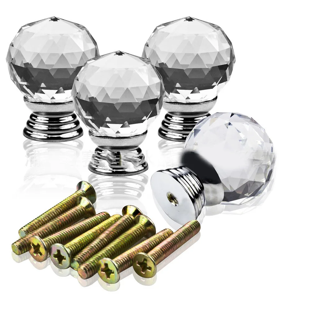 Clear Crystal Glass Diamond Cut Door Knobs Kitchen Drawer knobs