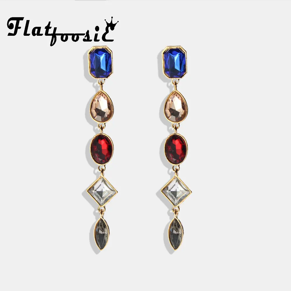 Женские серьги с кристаллами Flatfoosie длинные Винтажные серьги-подвески