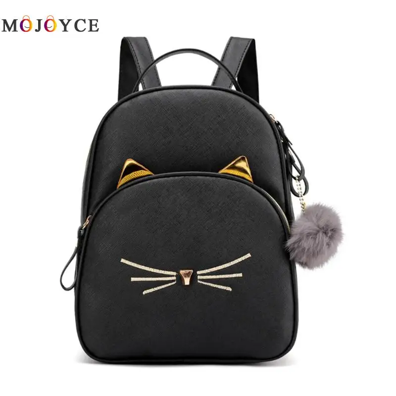 

Teenagers Girl PU Leather School Bagpack Cartoon Cat Square Satchel Light Small Backpack Women