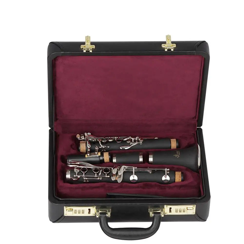 

High End leather Clarinet Case shockproof Padded Thicken Blacktube Storage Box with Handle Strap Number Lock Protection