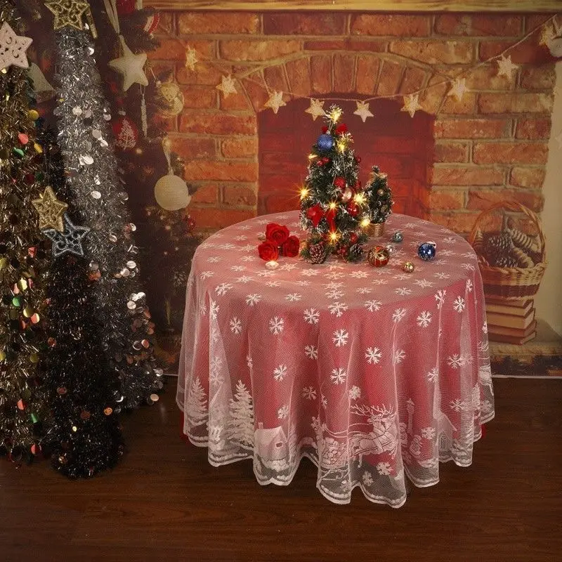 yazi 178cm Christmas Tablecloth White Vintage Round Lace Table Cloth