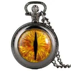 Unique Mens Pocket Watch Yellow Vertical Pupil Pattern Pocket Watch for Boy Arabic Number Quartz Analog Watches for Teenager