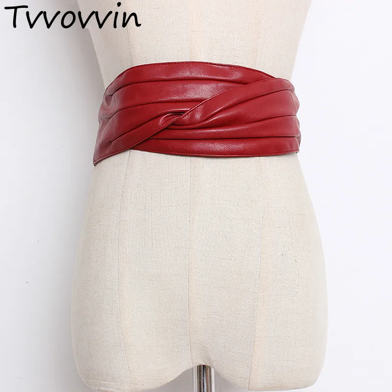 

2019 New Spring Summer Black Pu Leather Fold Split Joint Personality Wide Belt Women Fashion Tide All-match E401