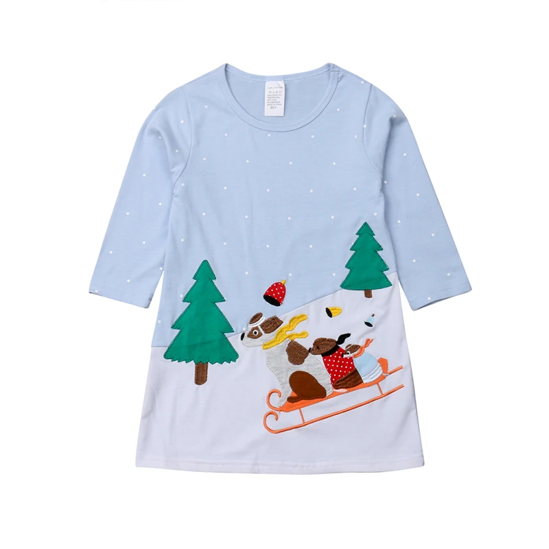 

Christmas Baby Girls Dress Long Sleeve Princess Party Casual Dress Cotton Kid Clothes