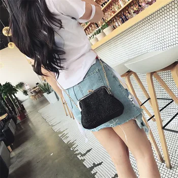 

Small Crossbody Boho Bags For Women Evening Clutch Bags Hasp Ladies Handbag Female Straw Beach Rattan Women Messenger Bag