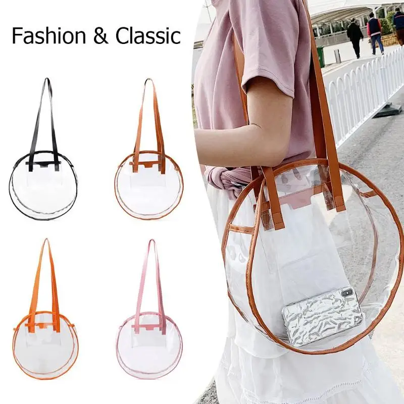 

Designer Summer Beach Round Clear Waterproof Transparent Women Handbag Tote Large Shopping Bag
