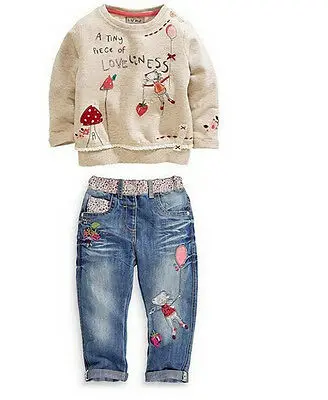 

Flower Kids Baby Girls Clothes Clothing Cartoon Sweater Blouse + Jeans Pants Suit Cartoon Outfit