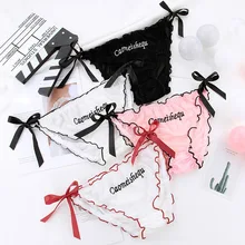 Новинка, милые сексуальные женские кружевные трусики, женские микро-сетчатые трусы с боковой завязкой, низкая талия, хлопок, регулируемое нижнее белье