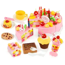 FULL-75Pcs DIY ролевые игры фрукты резка торт ко дню рождения Кухня Еда игрушечные лошадки розовый подарок для девочек детей