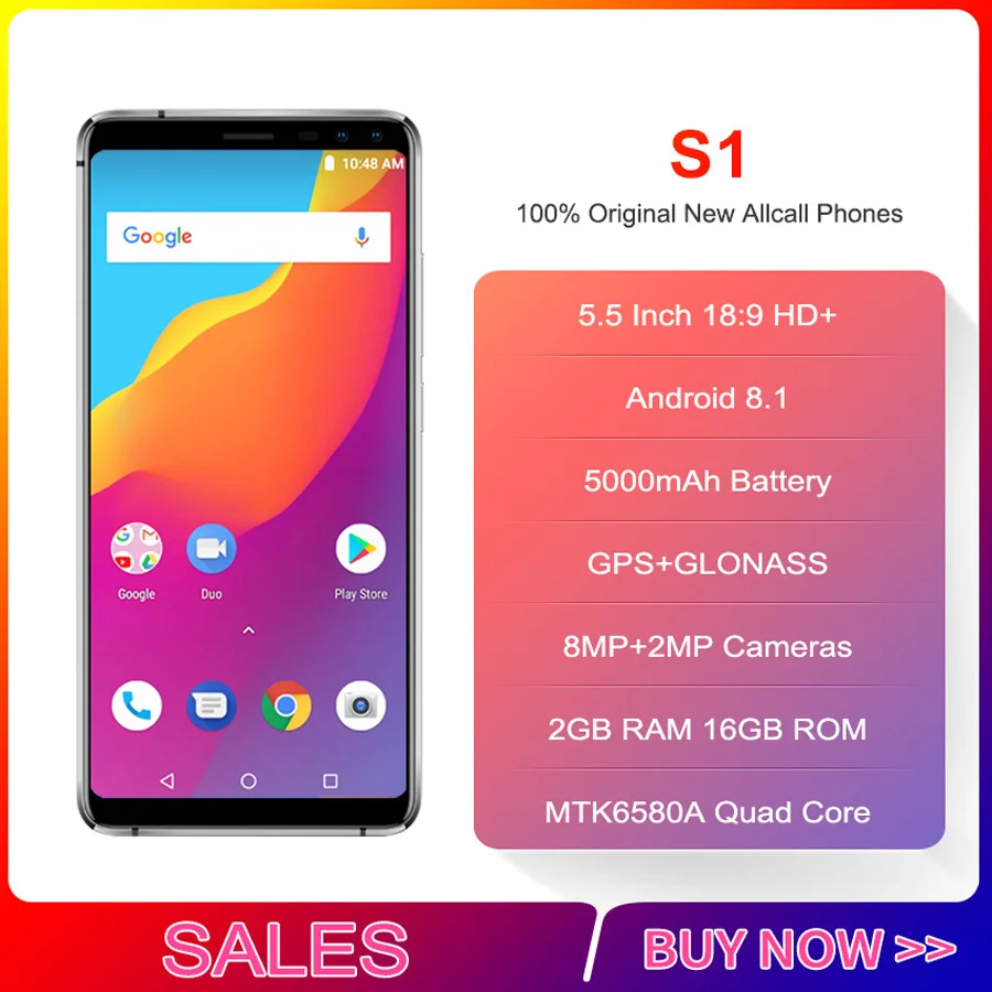 

Original Allcall S1 5.5" 18:9 5000mah Battery Android 8.1 Mtk6580a Quad Core 2gb Ram 16gb Rom 8mp+2mp Cameras Smartphone